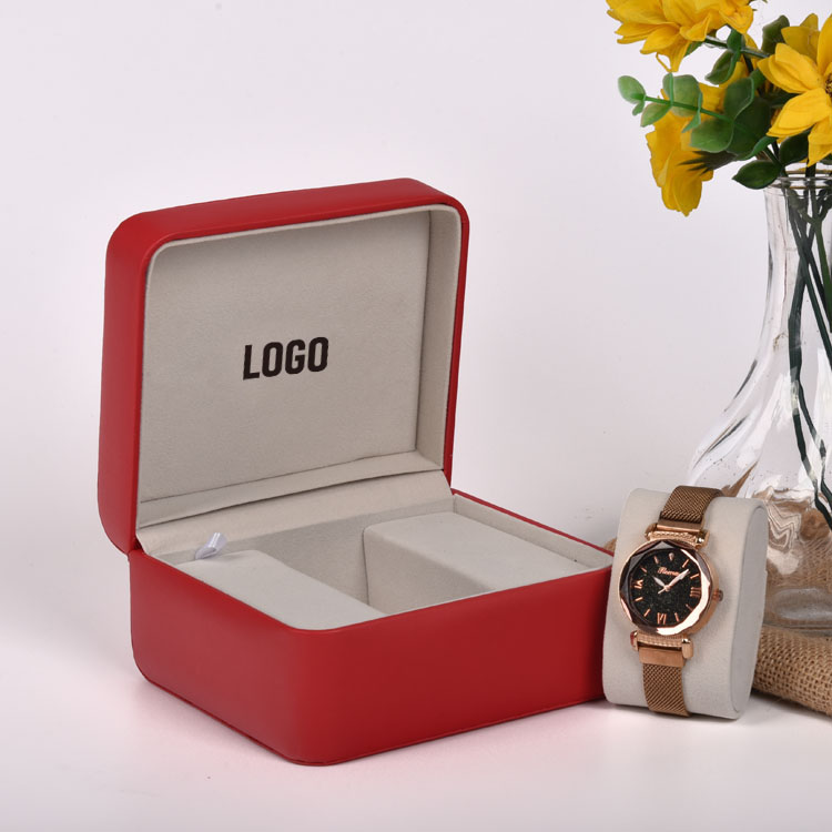Caixa de presente de couro de couro vermelho personalizado de luxo por atacado