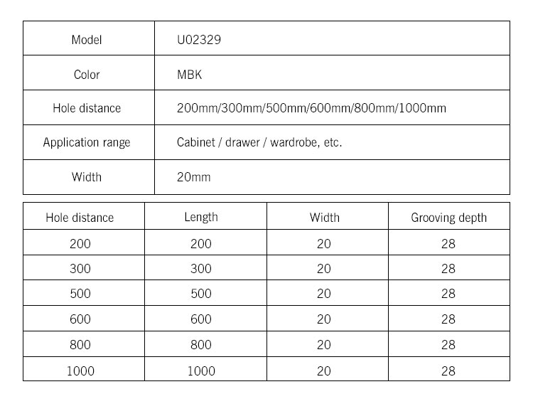 Wholesale Slotted Long Bedroom Cabinet Handle, Flush Furniture Decorative Aluminum alloy Black Handles//