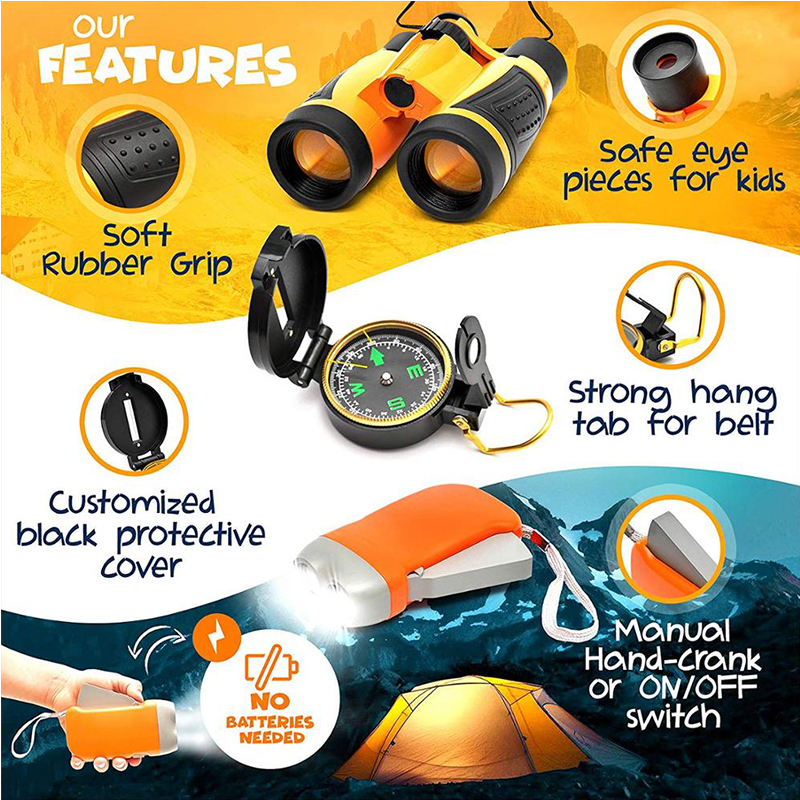 Kids Explorer Kit - 10Pieces Kids Outdoor Kit - Kids Camping Set Adventure Kit for Girls and Boys - Outdoor Educational Toys