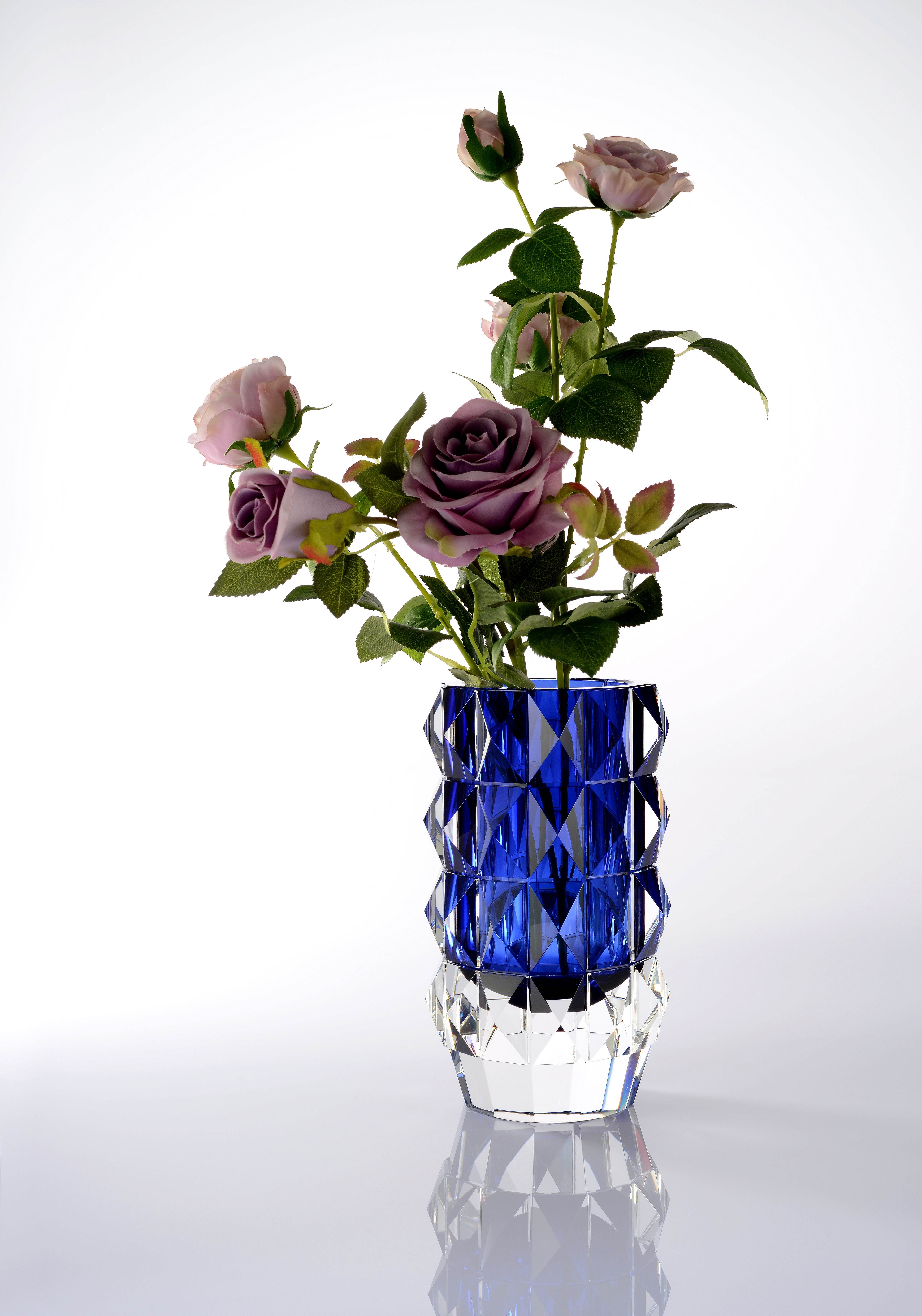 欧式花瓶蓝色水晶花瓶波希米亚水晶花瓶家居婚庆装饰