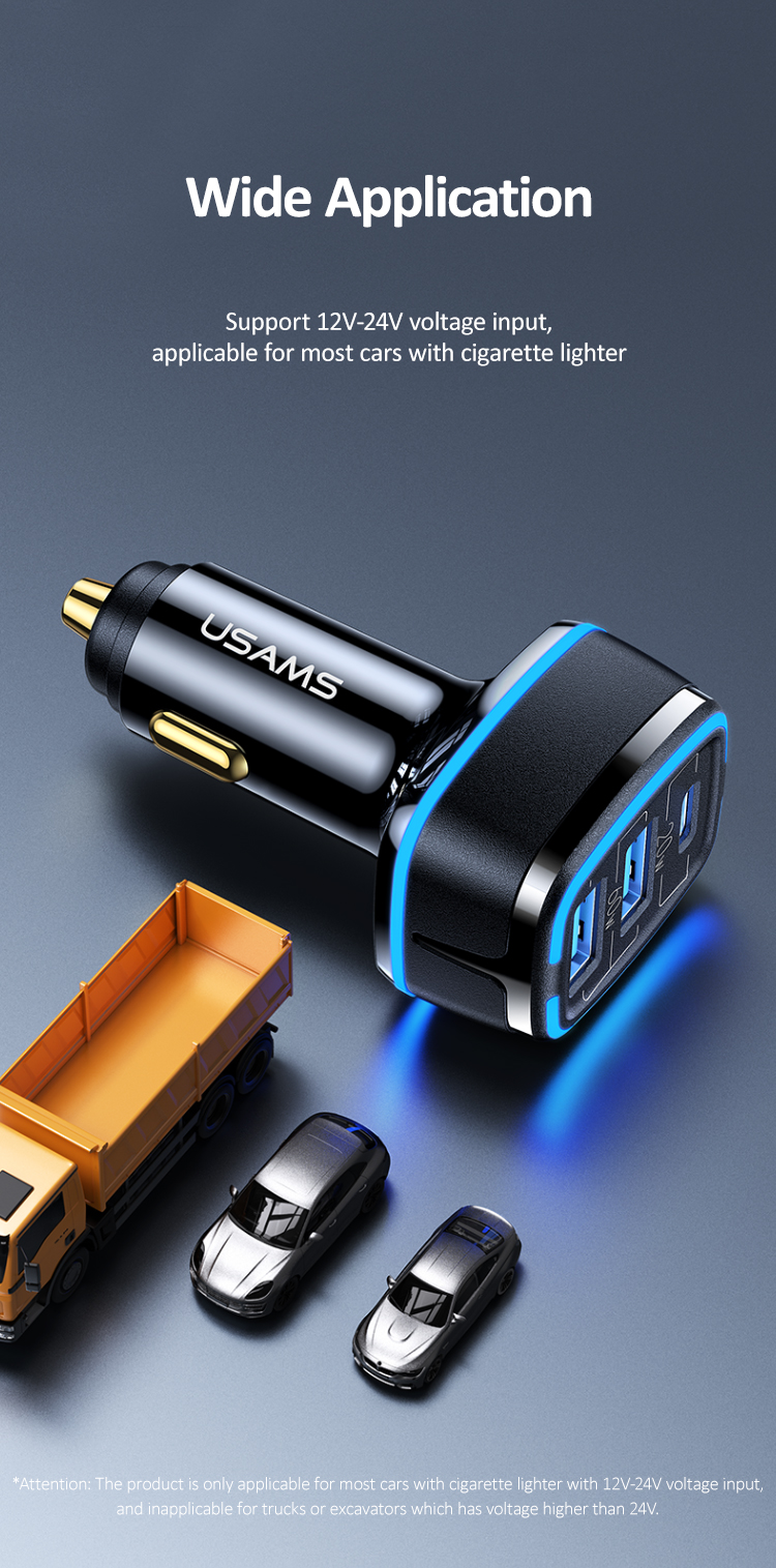 USAMS NEW 80W 3ports usb mini car charger for iphone