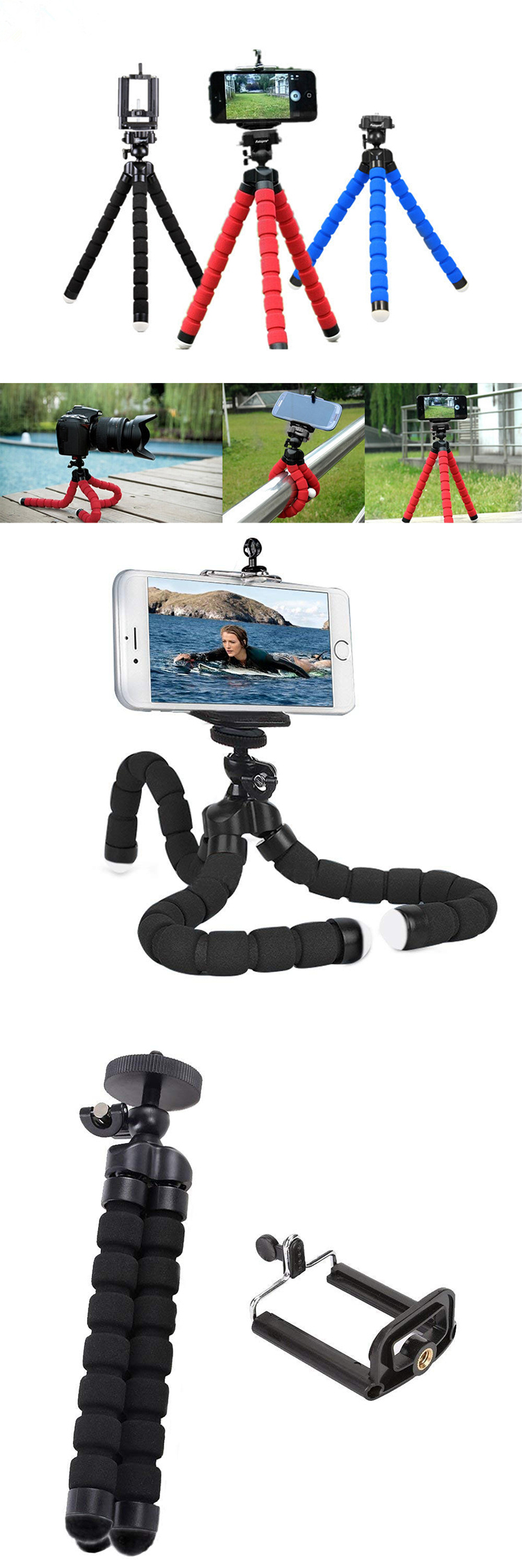 Flexible Octopus Tripod Mini Universal Mobile Cell Phone Digital Camera Holder Supports 55-85mm Body-wide Smart Phones 360degree