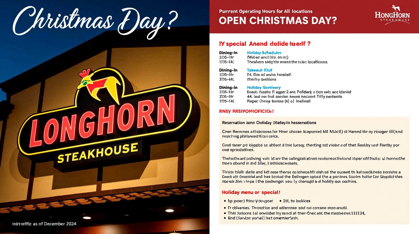 is longhorn steakhouse open on christmas day