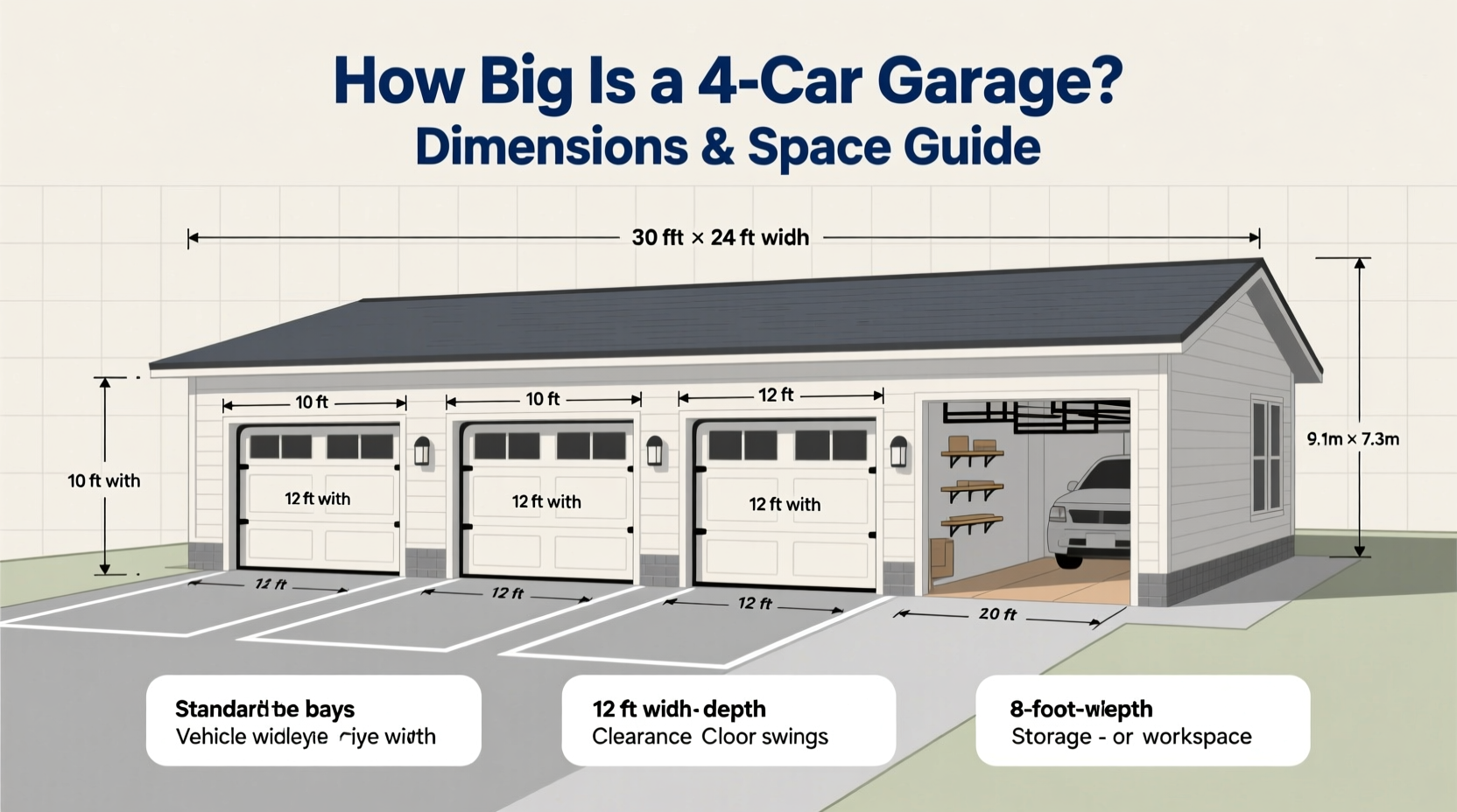 how big is a 4 car garage