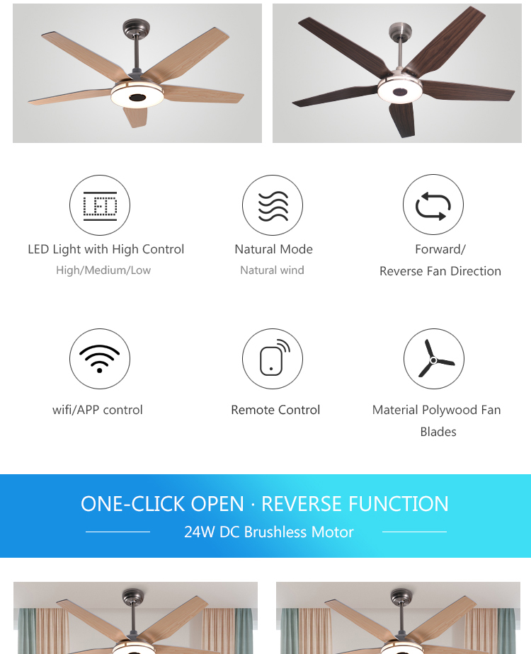 56 inch smart ceiling fan with light brushless DC motor electric fan lights