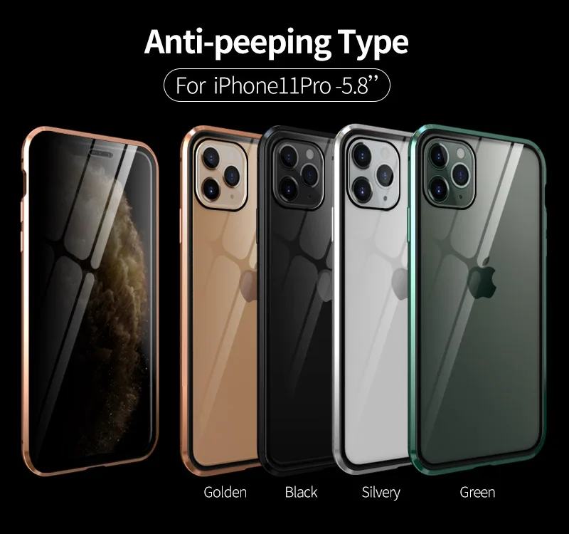 2020 Privacy Magnetic Tempered Glass Phone Case Anti Peep Screen Protector for iPhone 11 Pro Max