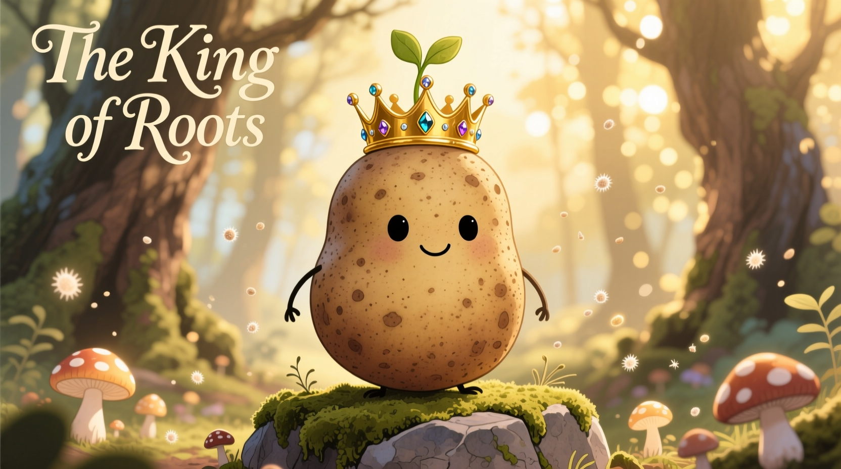 Illustration of a large potato wearing a crown