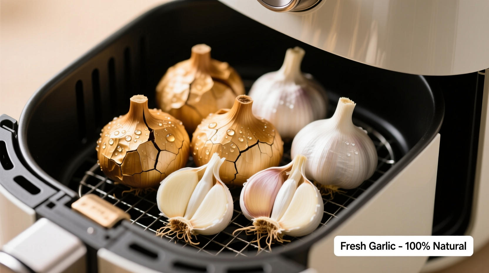 Fresh garlic cloves in air fryer basket