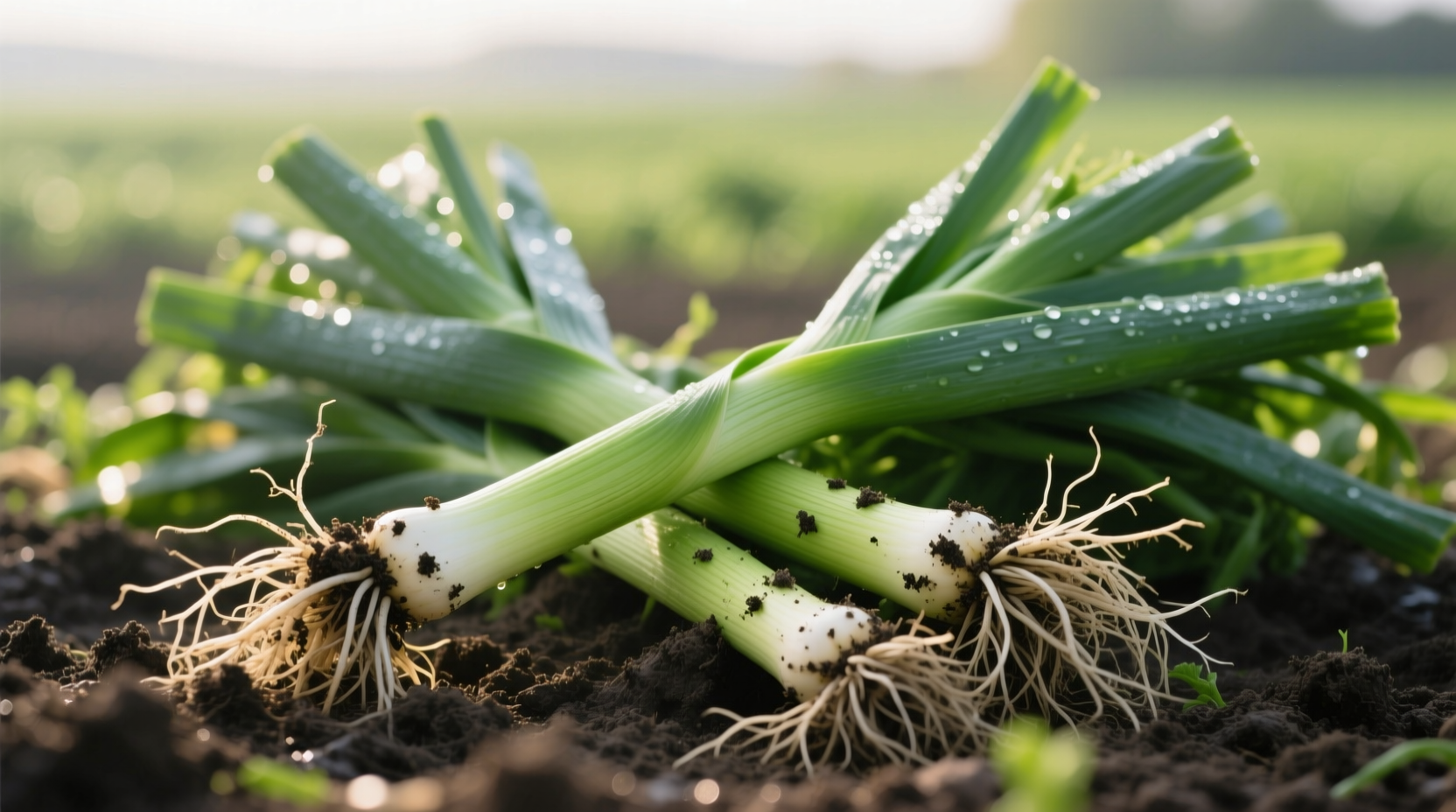 Freshly harvested Kershaw leeks with soil still clinging to roots