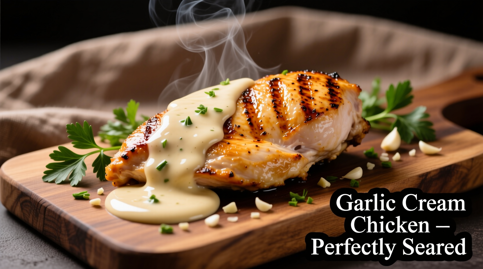 Perfectly seared chicken in creamy garlic sauce
