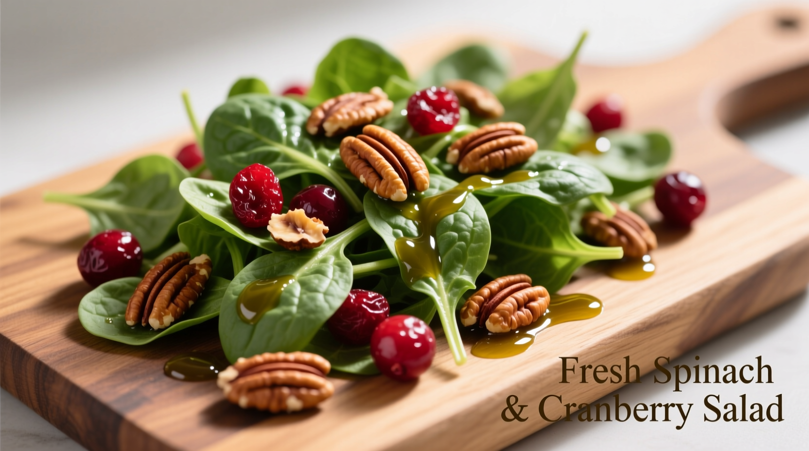 Fresh spinach cranberry salad with pecans and vinaigrette