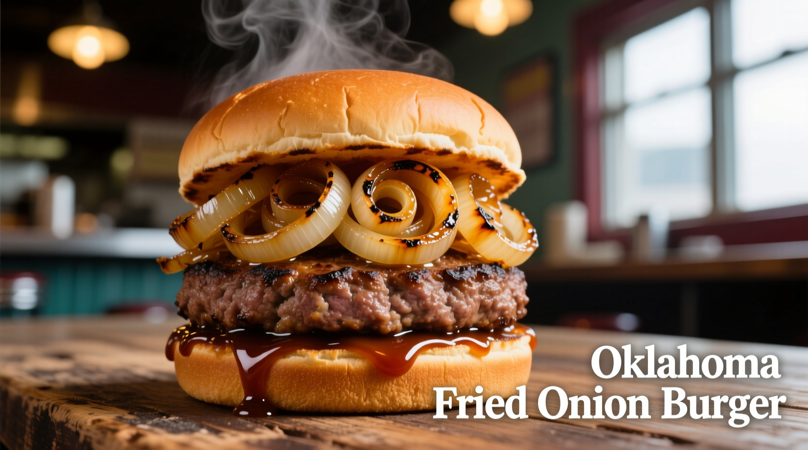 Oklahoma fried onion burger with caramelized onions