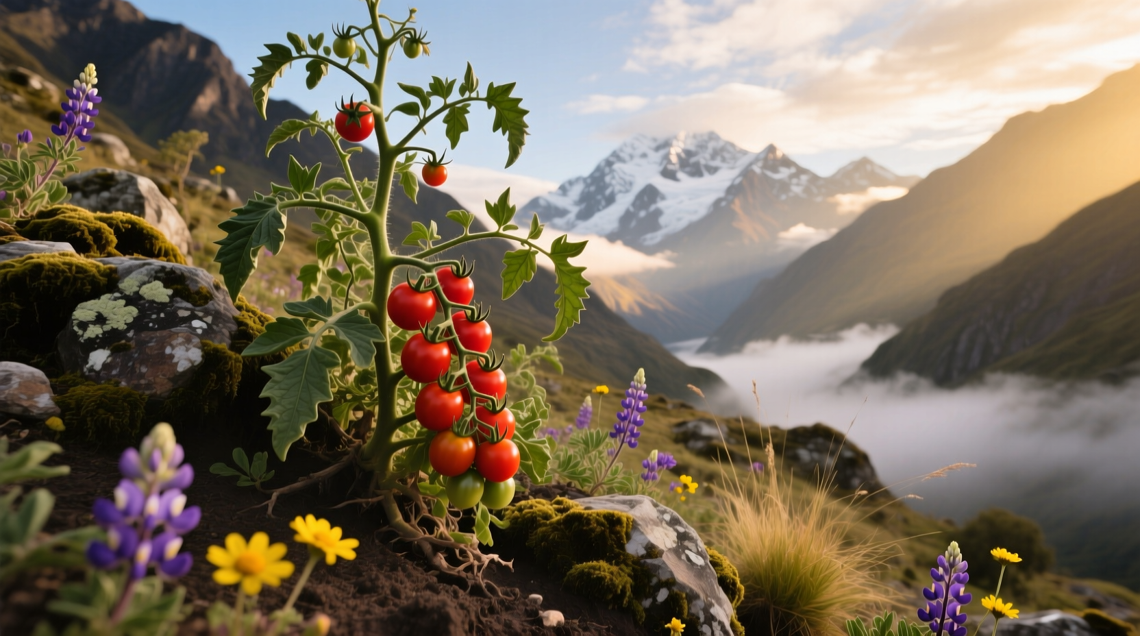 Wild tomato plants growing in Andean mountain region