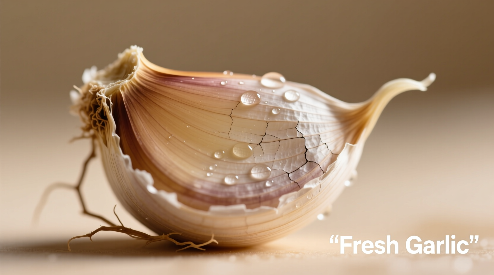 Close-up of single garlic clove with papery skin
