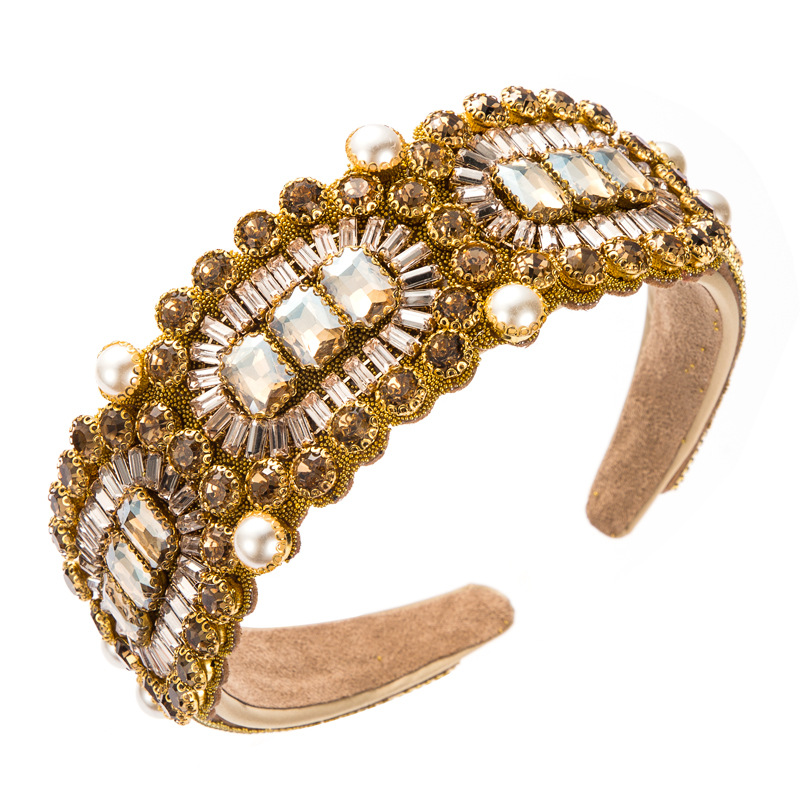 hovanci冬季奢华复古闪亮宽大水晶头带优雅巴洛克钻石发箍女士