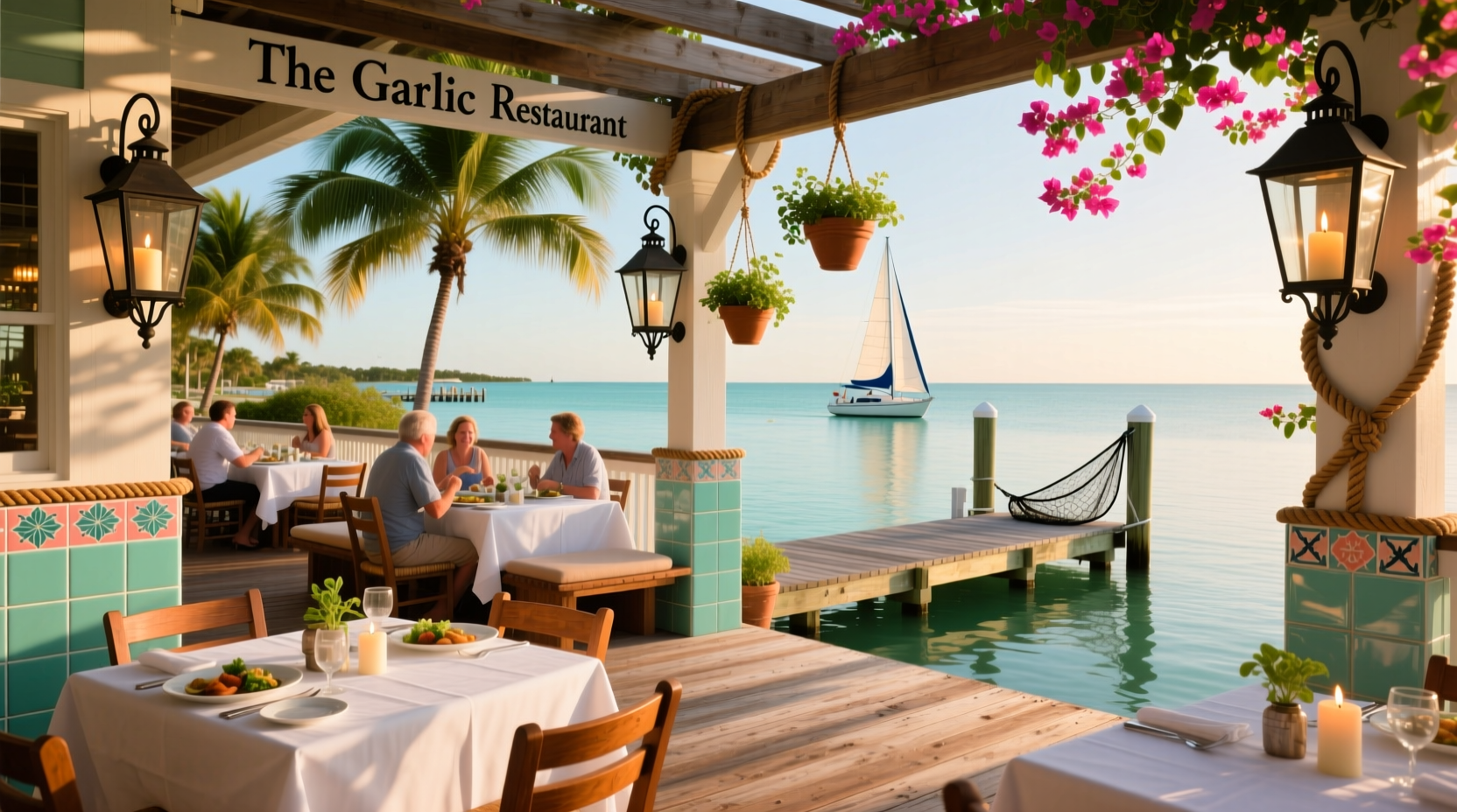 The Garlic restaurant waterfront dining area in New Smyrna