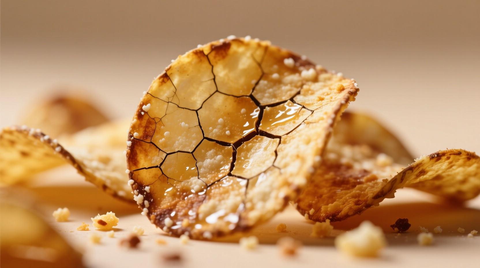 Close-up of Dutch Crunch potato chips showing distinctive cracked texture