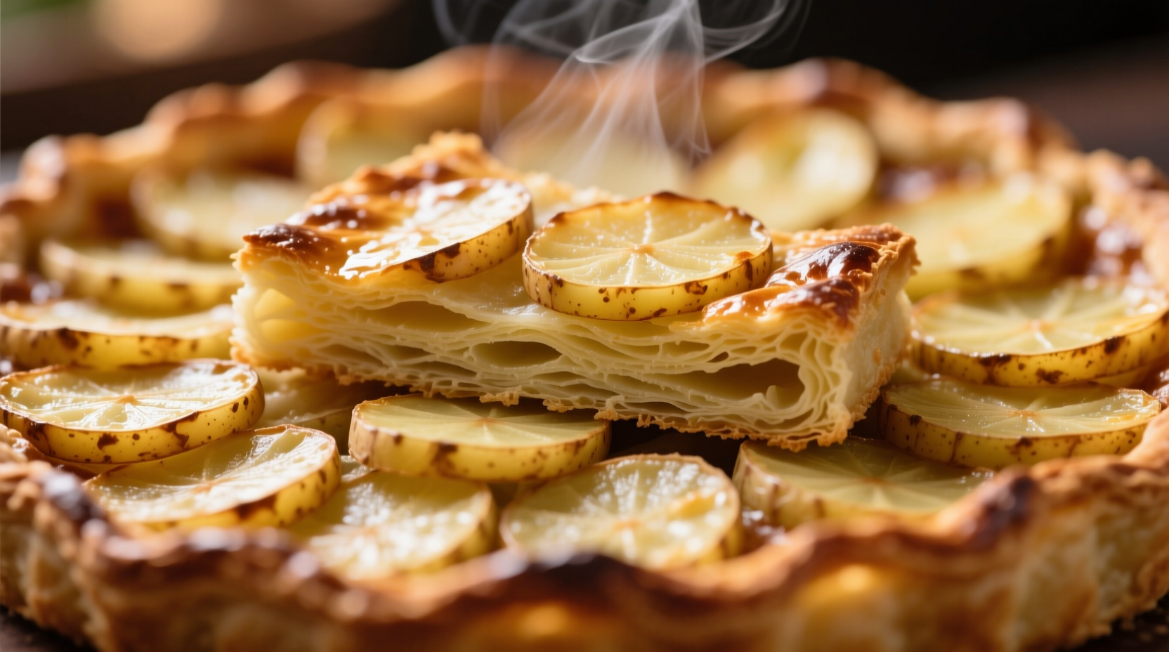 Perfectly layered potato pave with golden crust and defined interior layers