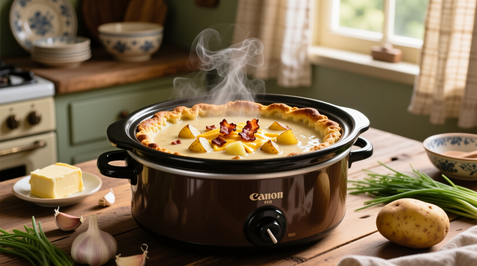loaded baked potato soup in a crock pot