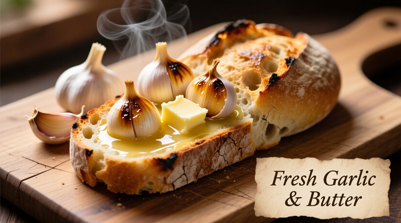 Fresh garlic cloves and butter mixture for homemade bread