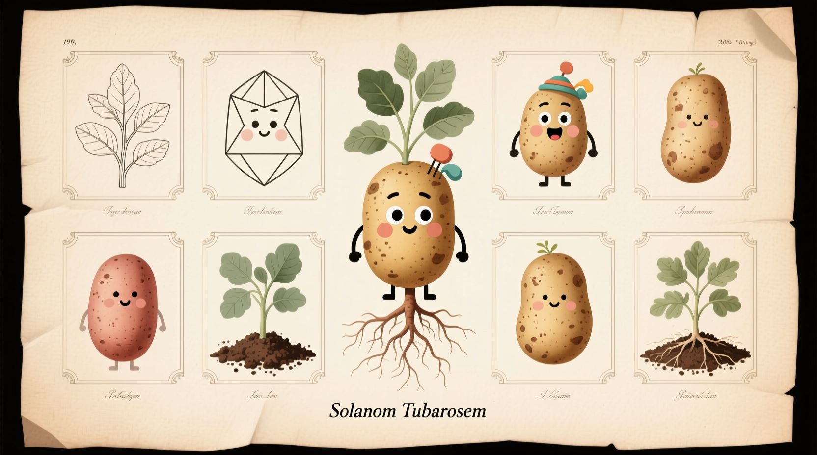 Various potato clipart styles including vector, cartoon, and realistic