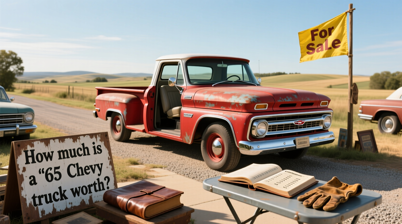 1964 Chevy pickup truck parked on gravel driveway