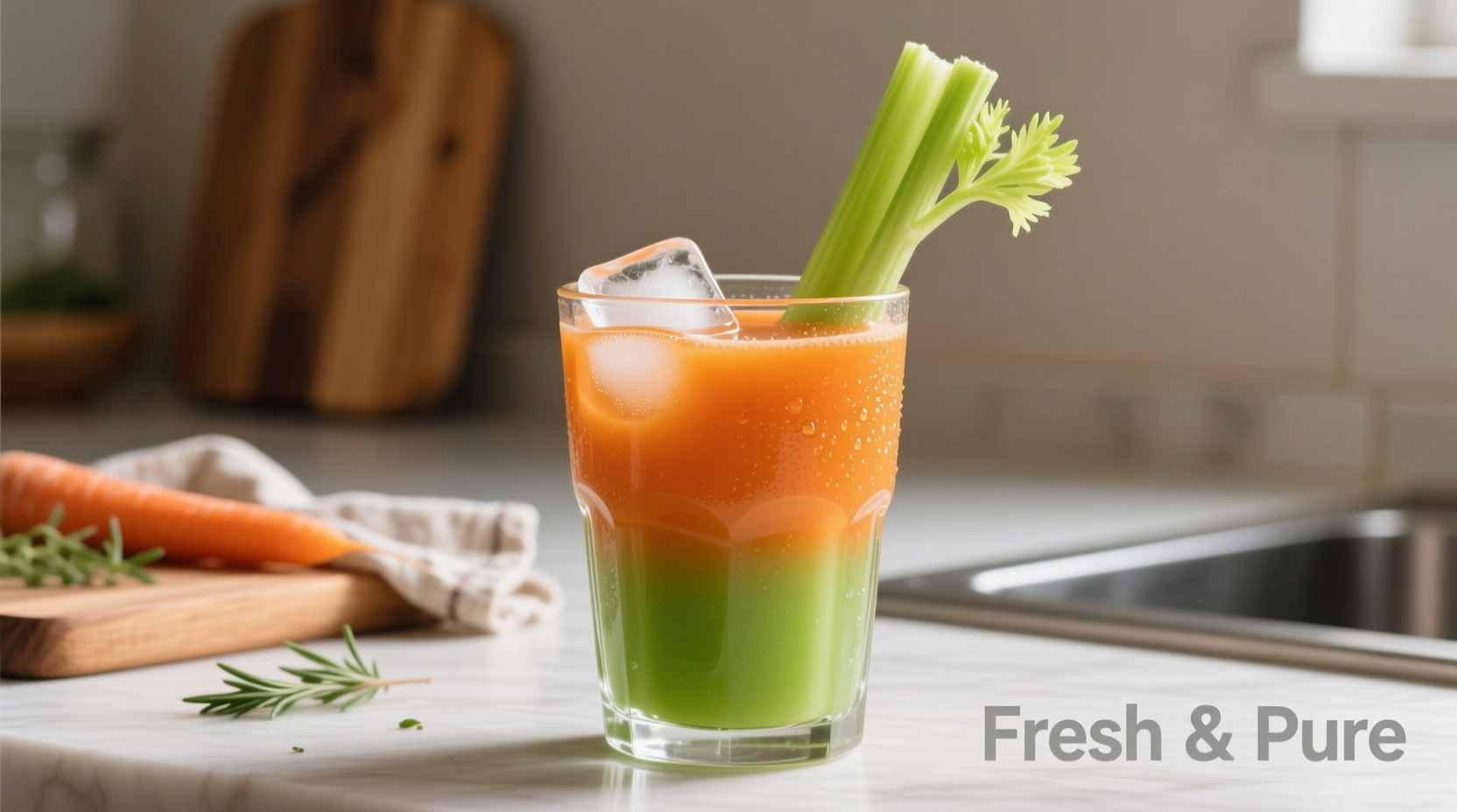 Fresh carrot and celery juice in glass