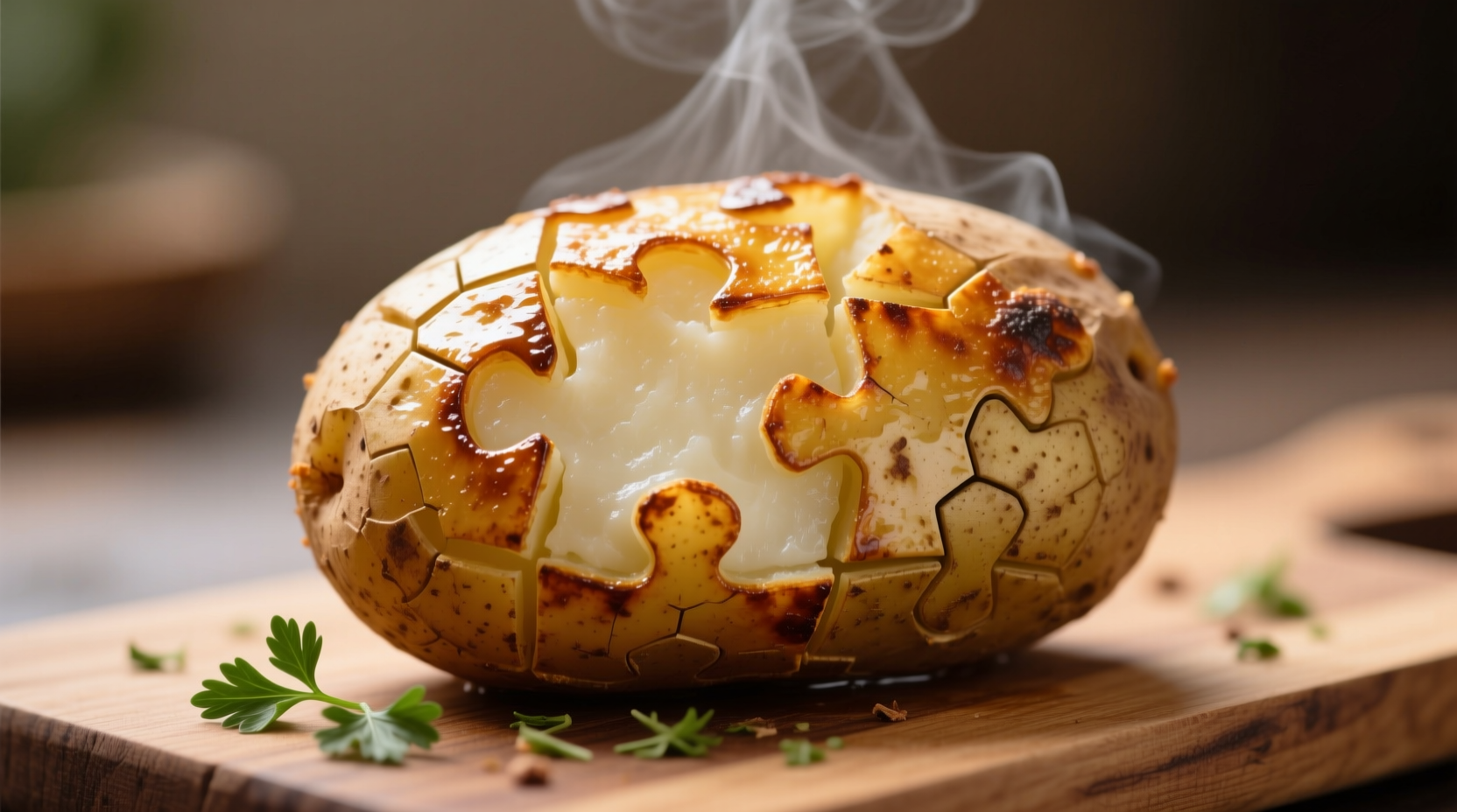 Perfectly cooked puzzle potato with crispy edges