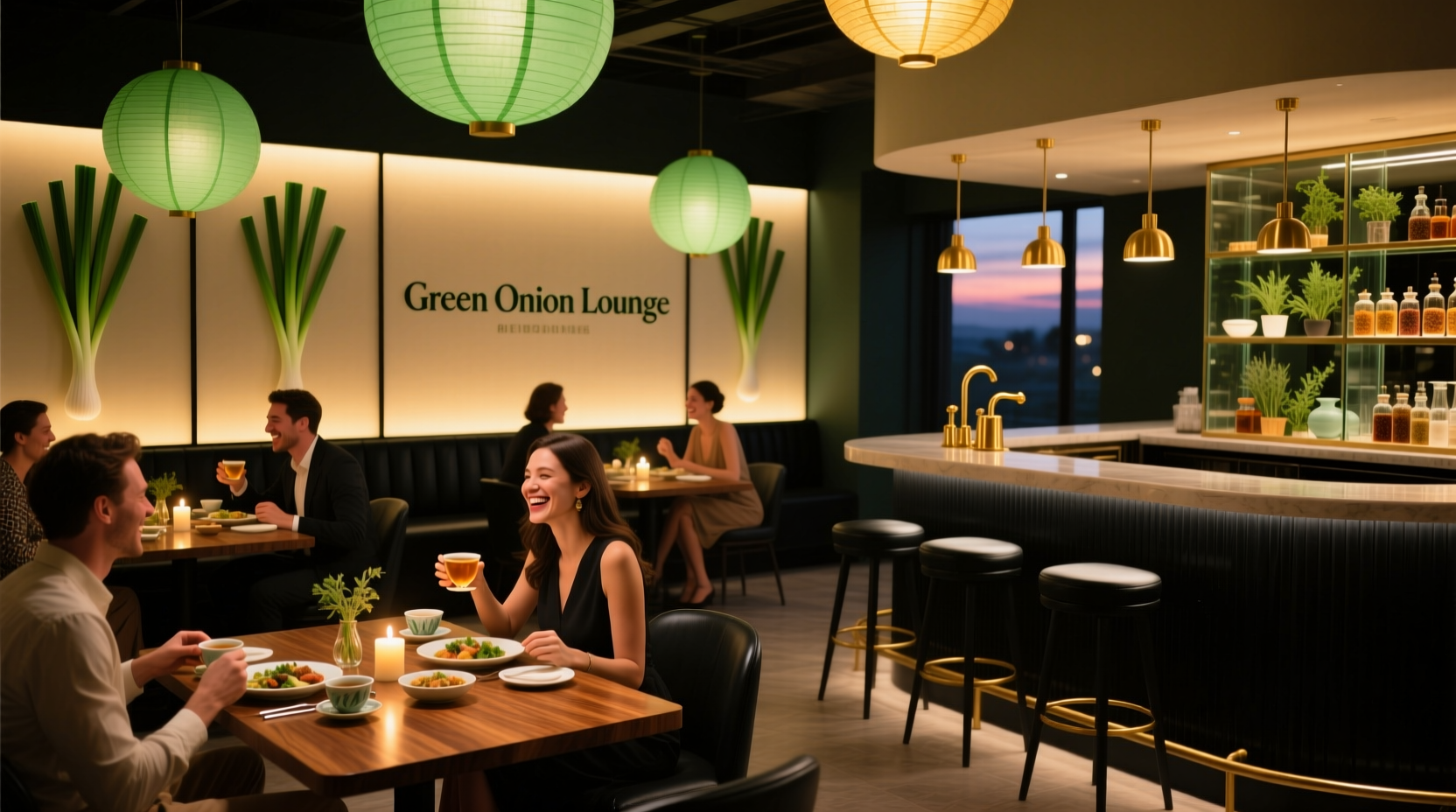 Green Onion Lounge interior with patrons enjoying dinner