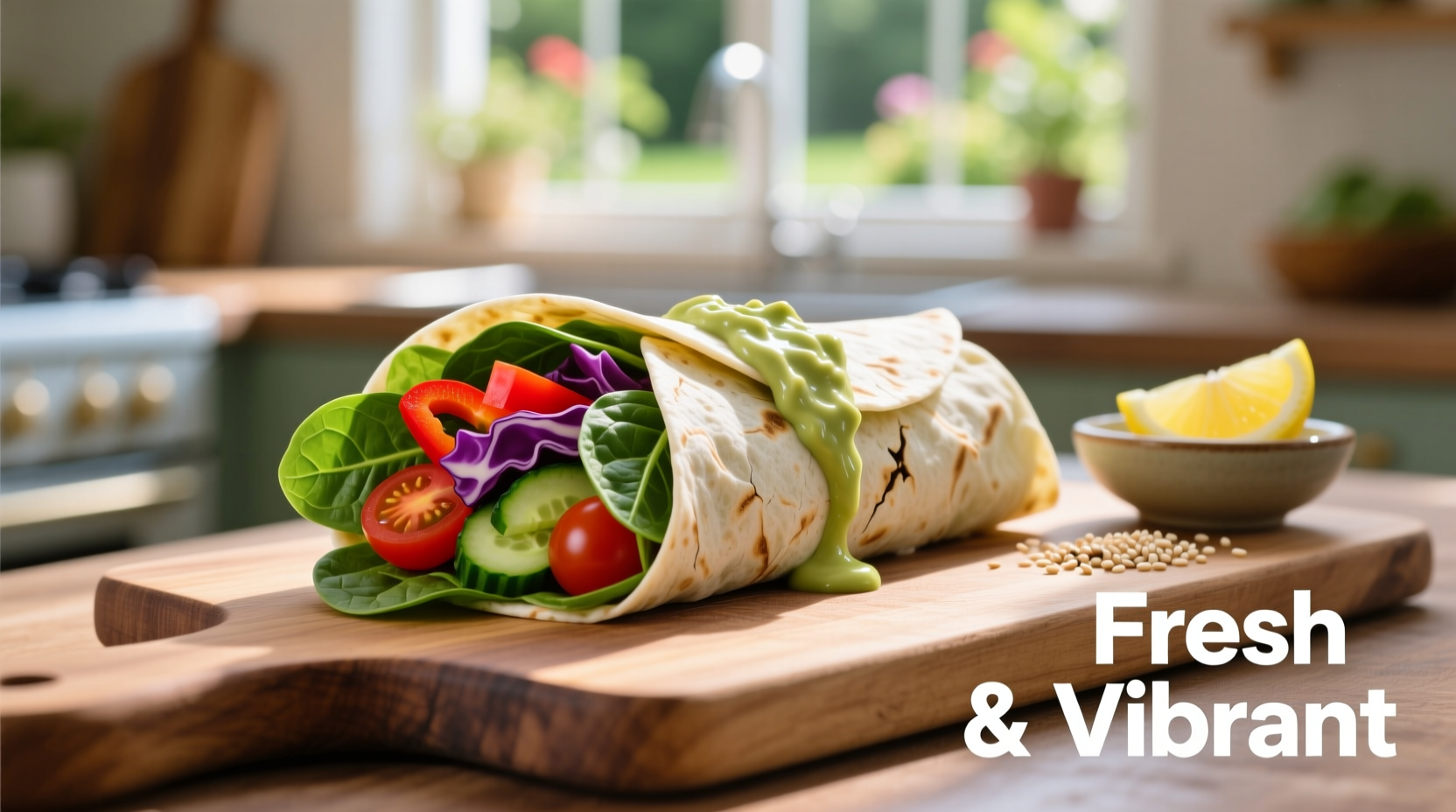 Fresh spinach wrap with vibrant vegetables