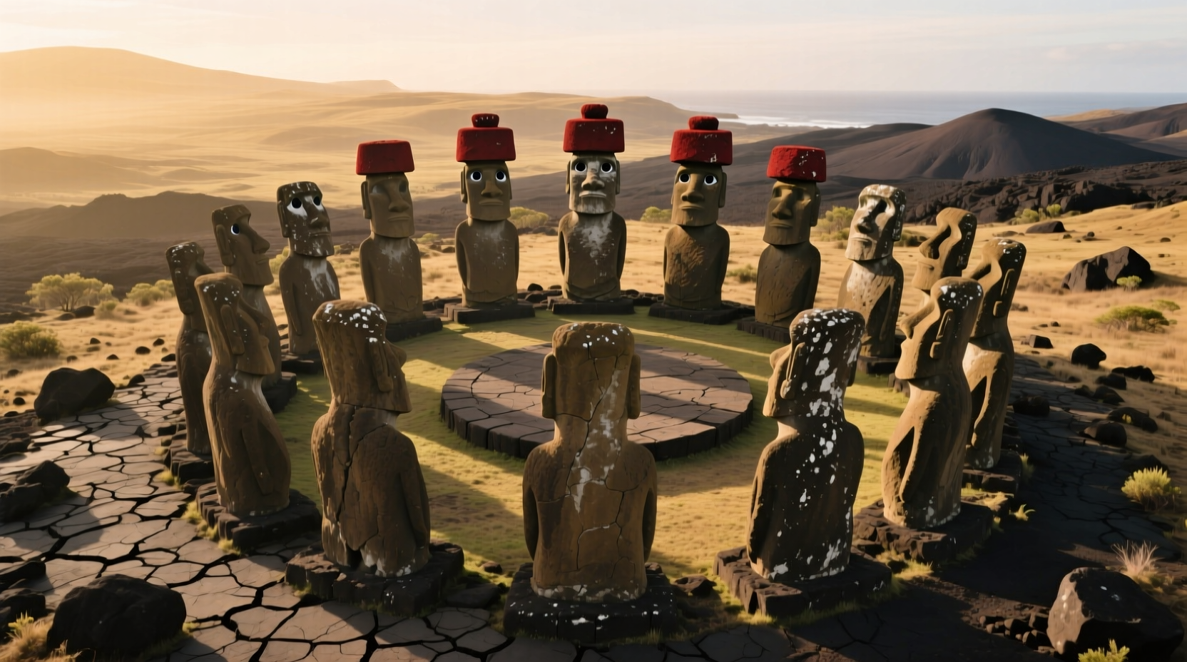 what direction do the easter island statues face