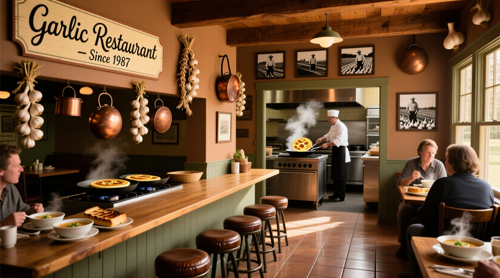 Interior view of Garlic restaurant in North Andover