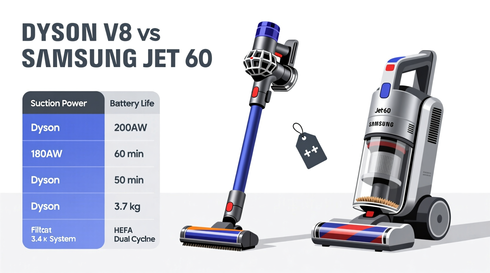 dyson v8 vs samsung jet 60 is the dyson name really worth the extra cost