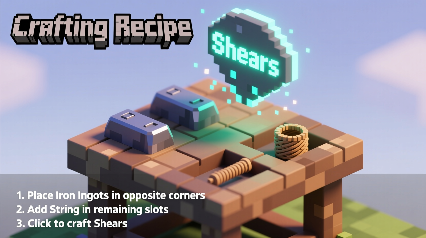 Minecraft shears crafting recipe visual guide