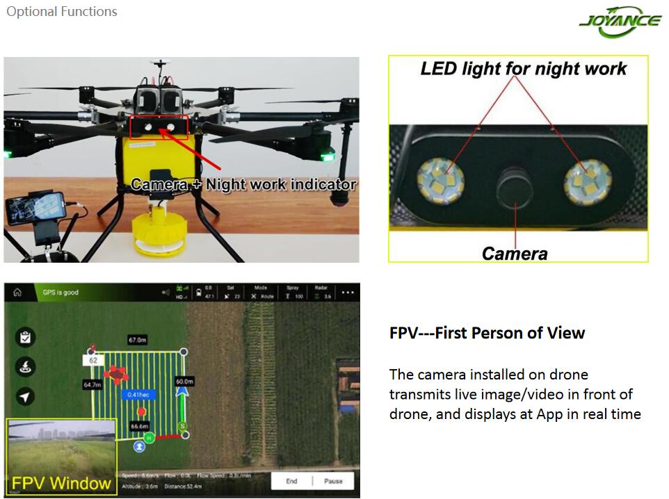 JOYANCE JT15L-606 15L Agricultural Drone, drone's camera transmits live image/video in front of drone, and displays at App