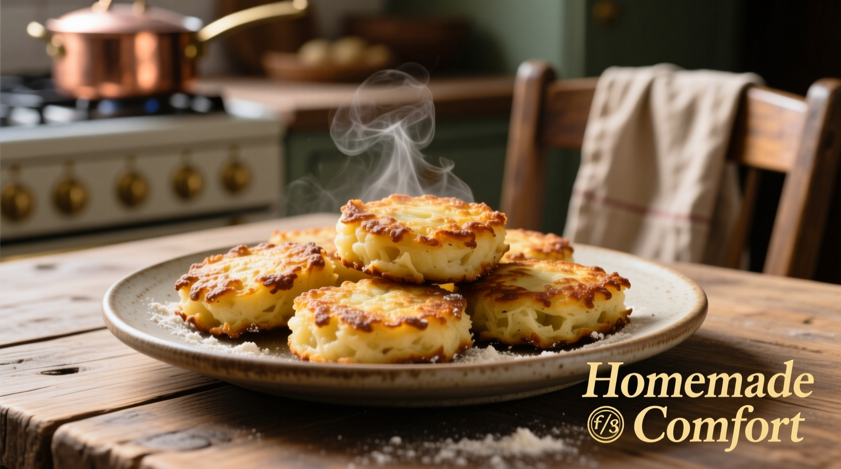 Golden brown potato cakes on plate