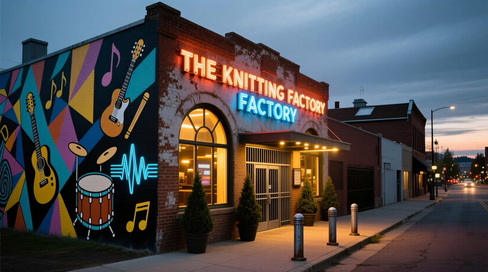 Exterior view of The Knitting Factory music venue in downtown Spokane
