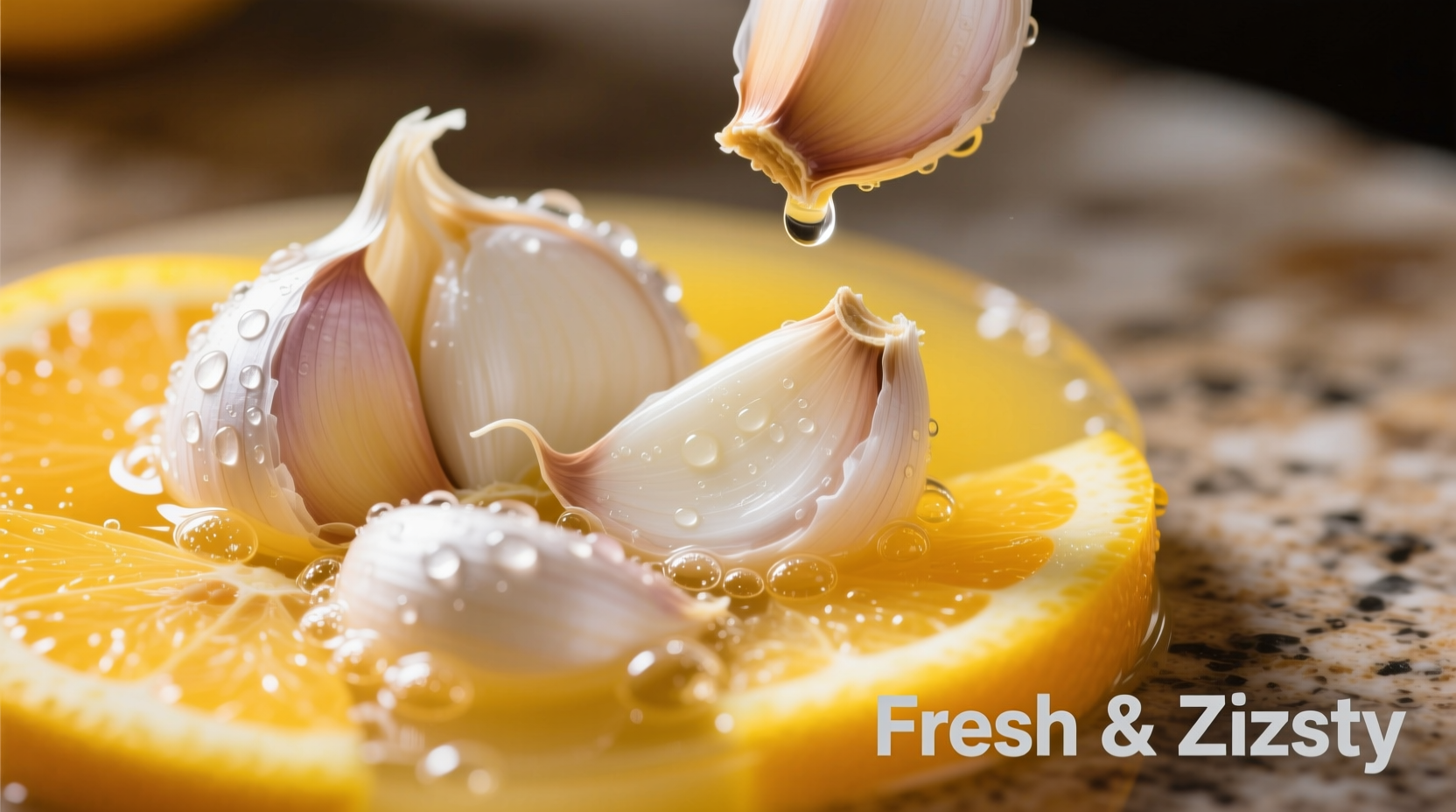 Fresh garlic cloves in citrus juice mixture