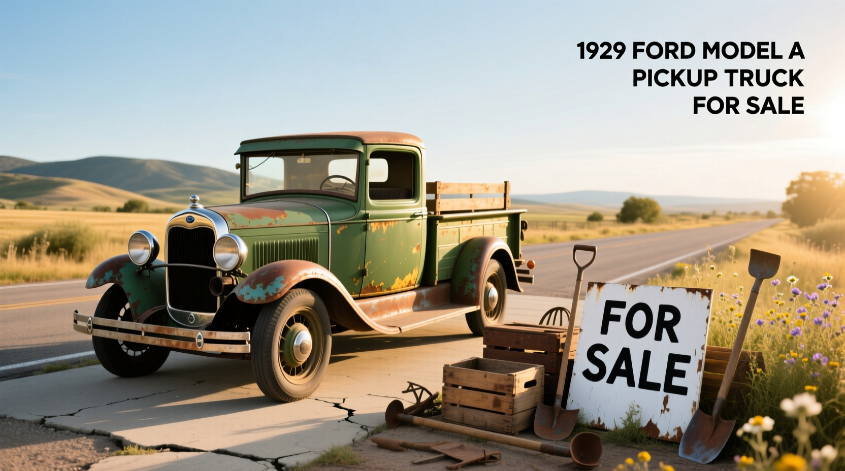 1929 Ford Model A pickup truck for sale at outdoor classic car event