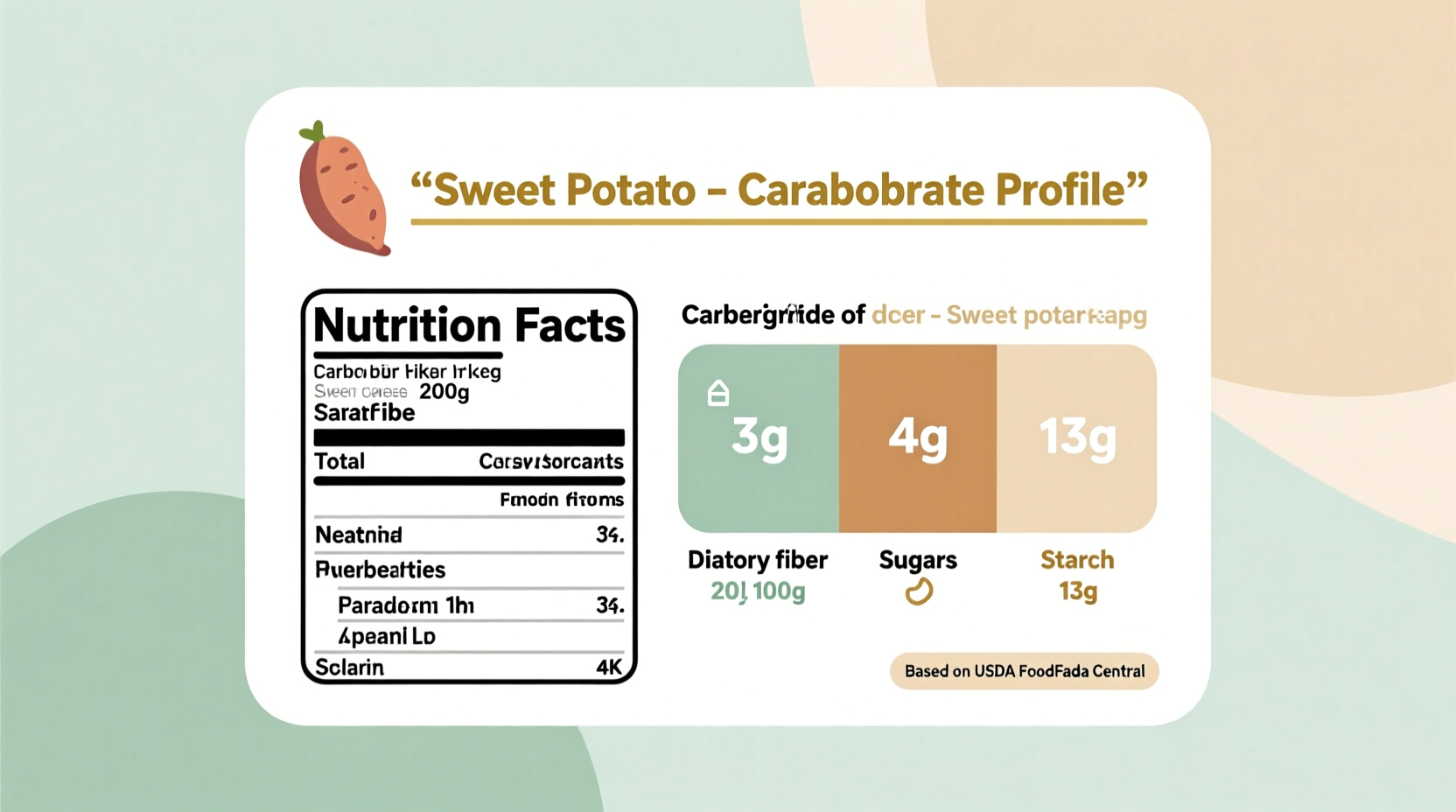 Nutrition facts panel showing carbohydrate composition of sweet potato