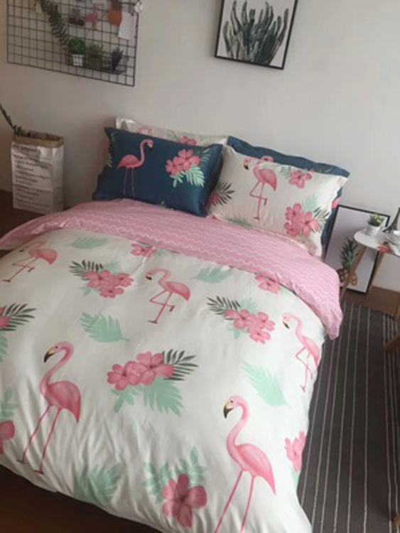 Factory Direct Nordic Small Fresh Flamingo Cotton Bedding Set 4 Pieces Quantity Home Textile Bed Sheet Duvet Cover Bedding Set