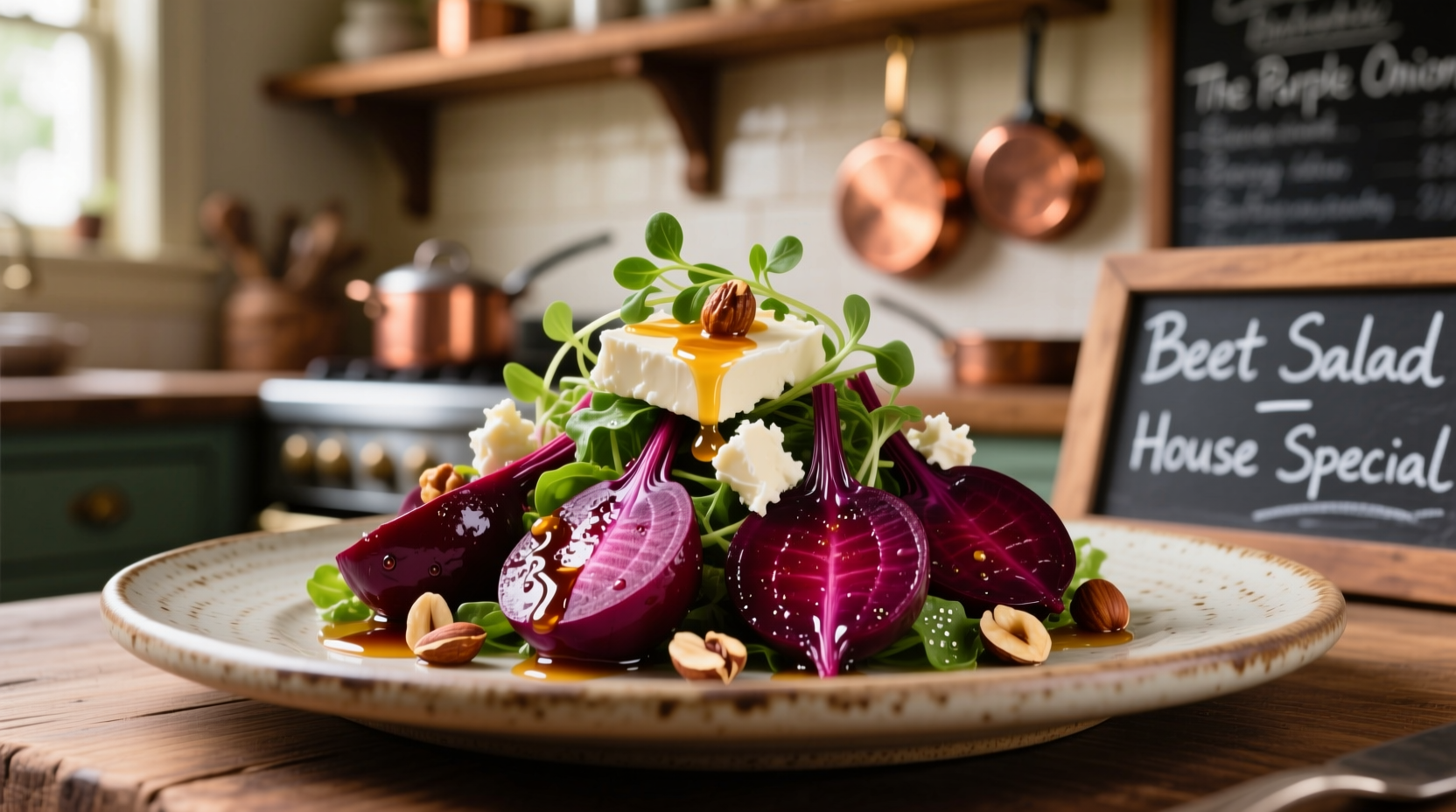 The Purple Onion's signature beet salad with goat cheese