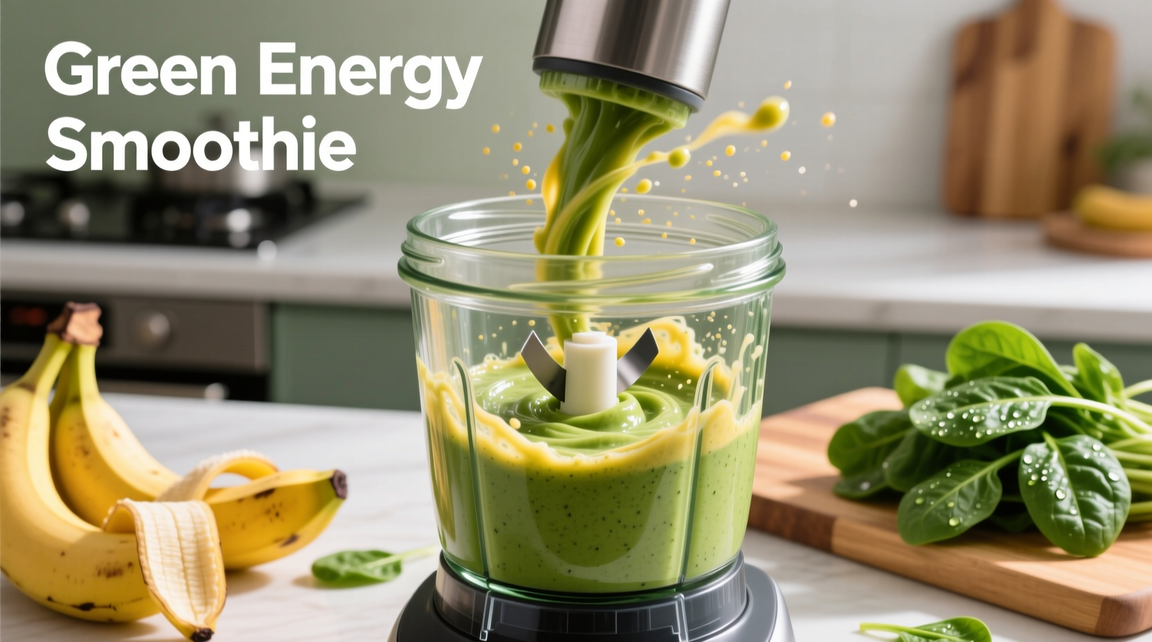 Fresh spinach blended with ripe bananas in food processor
