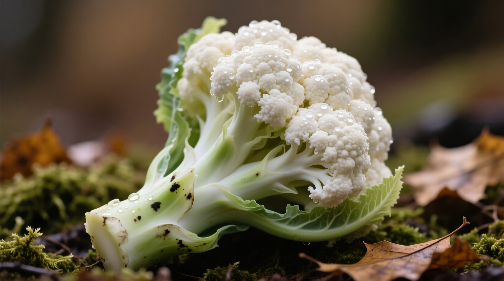 Fresh cauliflower with minor dark spots on stem