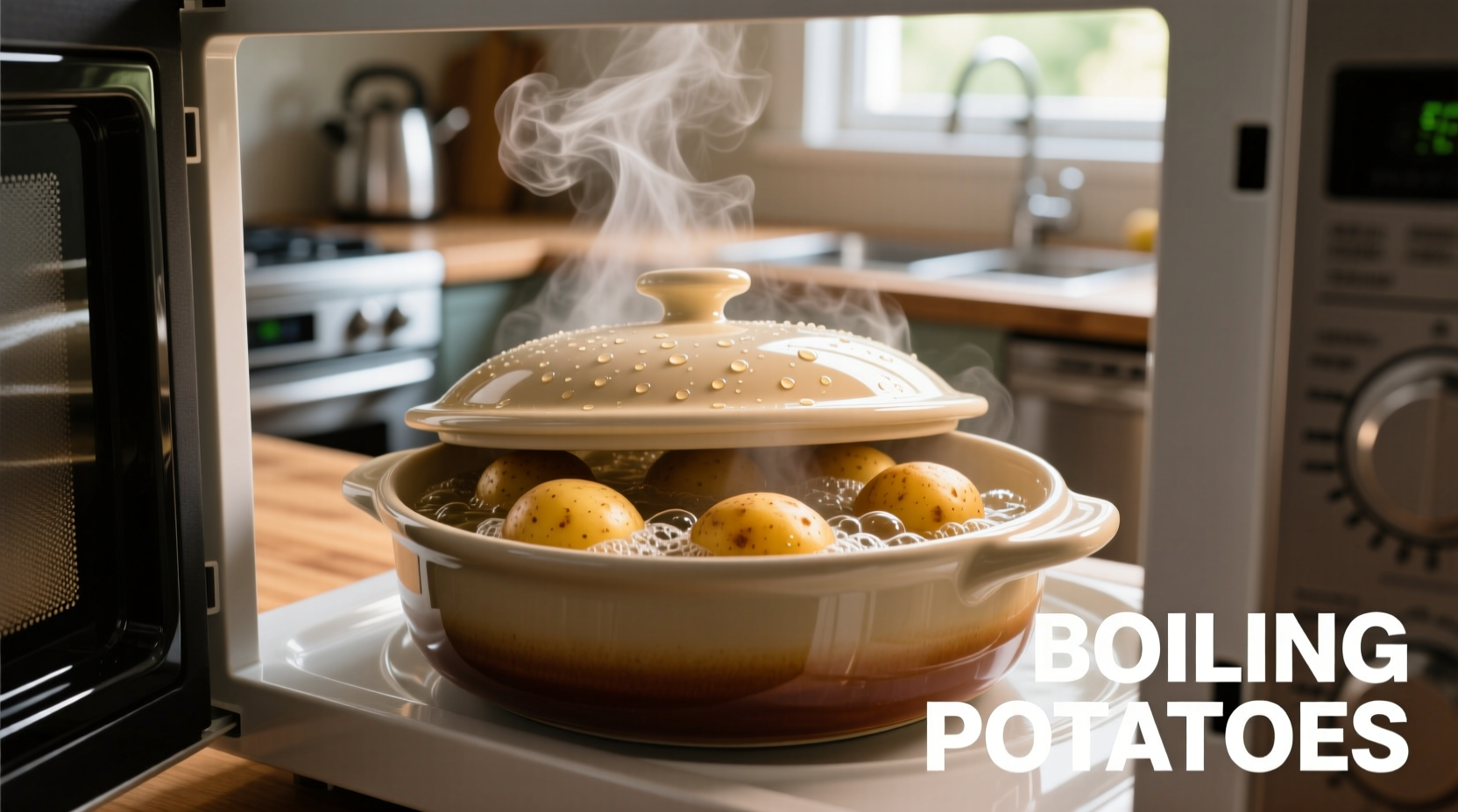 Microwave boiling potatoes in covered dish