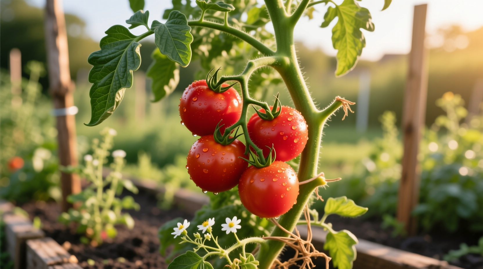 Tomato plant with ripe red tomatoes on vine