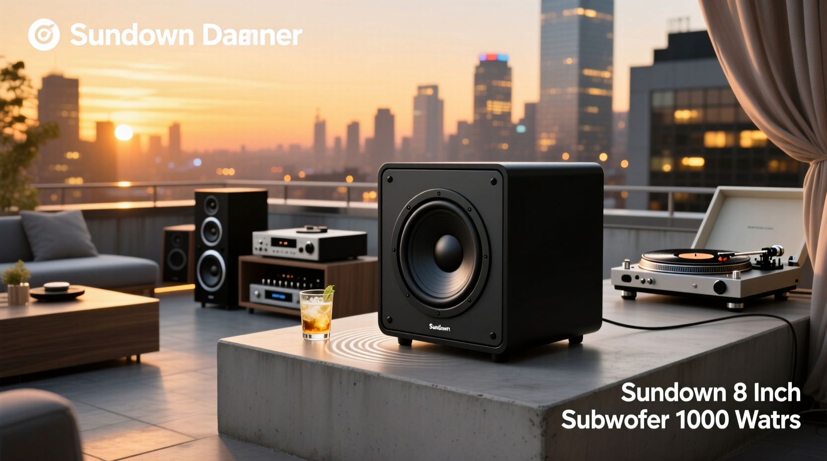 Sundown 8 inch subwoofer 1000 watts mounted in test enclosure