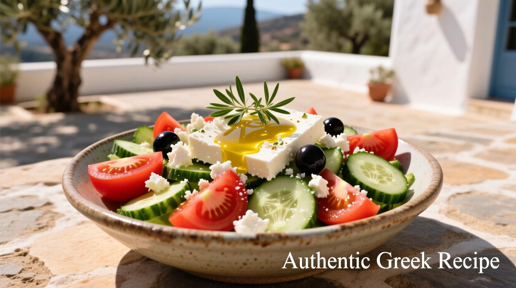 Fresh Greek salad with tomatoes cucumbers and feta