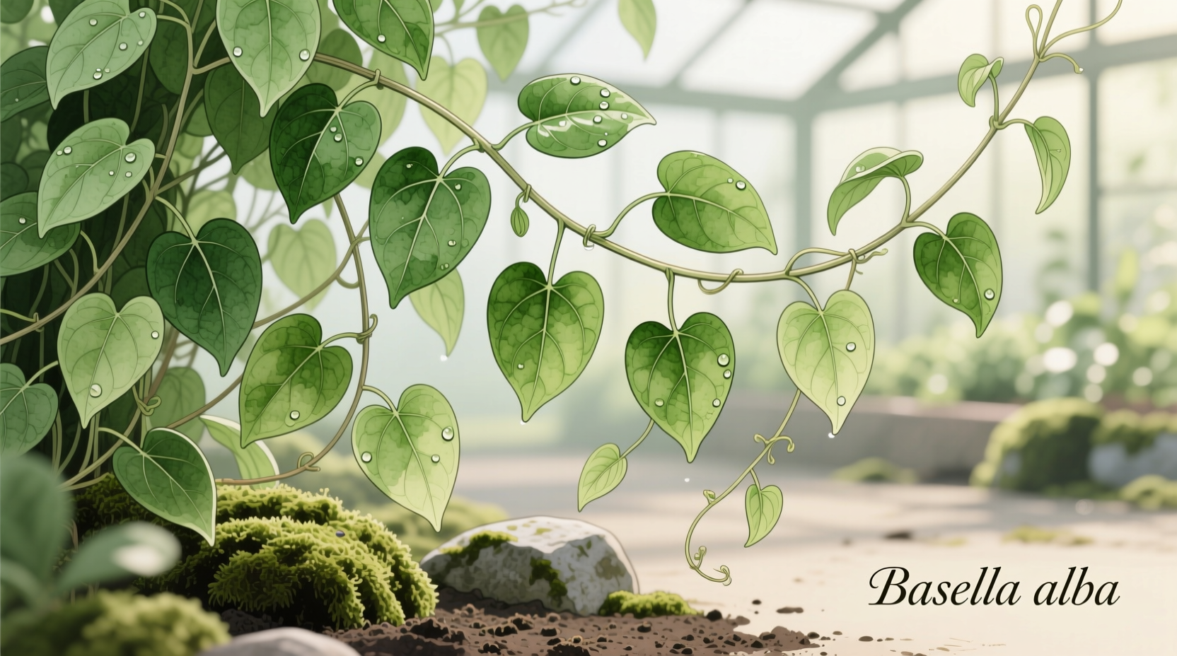 Basella spinach vine with heart-shaped leaves