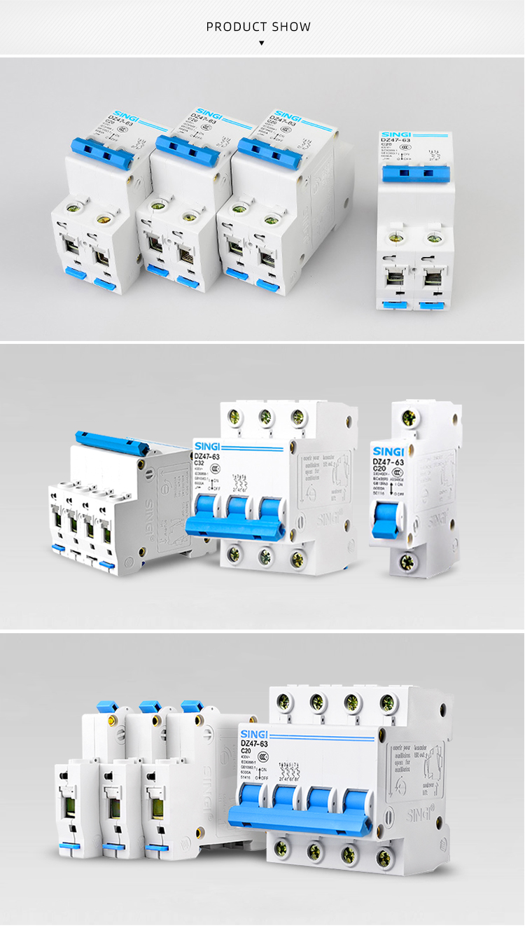 Singi DZ47-63 1P performance heat resistant University  C63 63amp  mcb miniature  circuit breaker